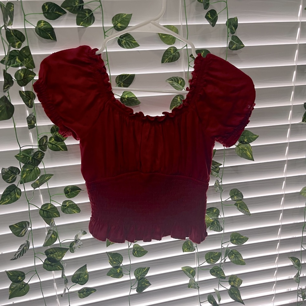 a red scrunched crop top from hollister. never worn